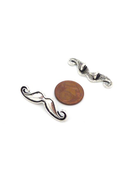 R-5 Perles, pendentifs, connecteurs moustache 30,8mm en métal argenté