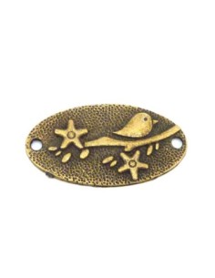 2 connecteurs plaque oiseau sur branche 37mm en métal bronze