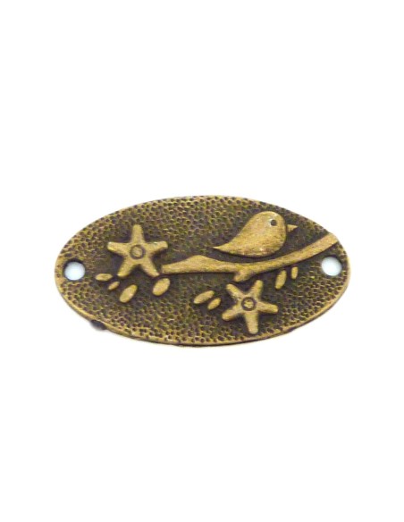 2 connecteurs plaque oiseau sur branche 37mm en métal bronze