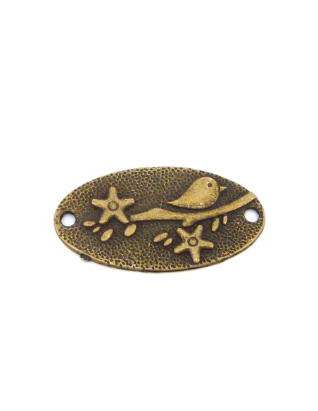 2 connecteurs plaque oiseau sur branche 37mm en métal bronze