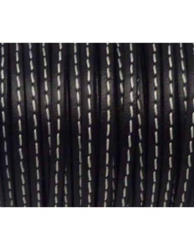 R-1m de Cordon cuir plat 3mm avec couture noir