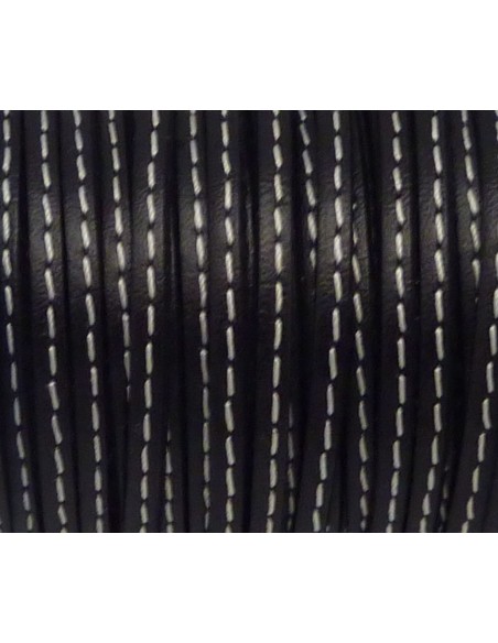 R-1m de Cordon cuir plat 3mm avec couture noir