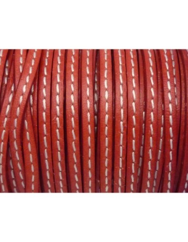 20cm de Cordon cuir plat 3mm avec couture rouge
