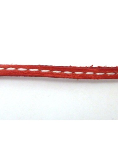 1m de Cordon cuir plat 3mm avec couture rouge