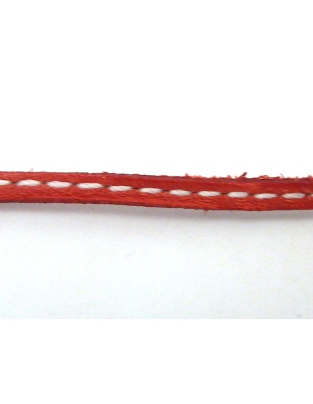 1m de Cordon cuir plat 3mm avec couture rouge