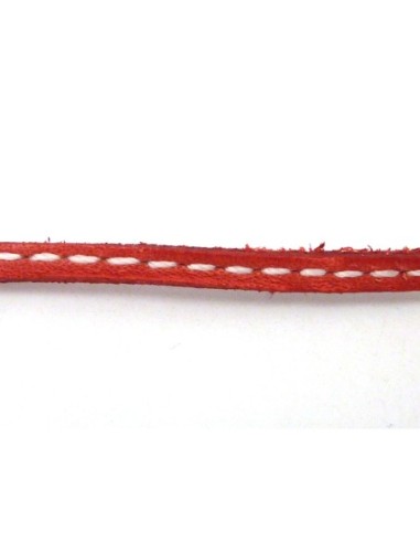 1m de Cordon cuir plat 3mm avec couture rouge