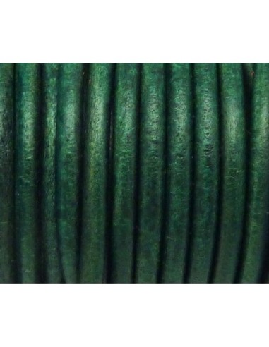 20cm de Cordon cuir rond 4,6mm de couleur vert bouteille