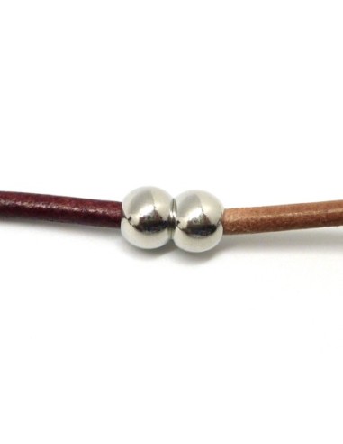 Fermoir aimanté pour cordon de 4mm en métal argenté 2 boules