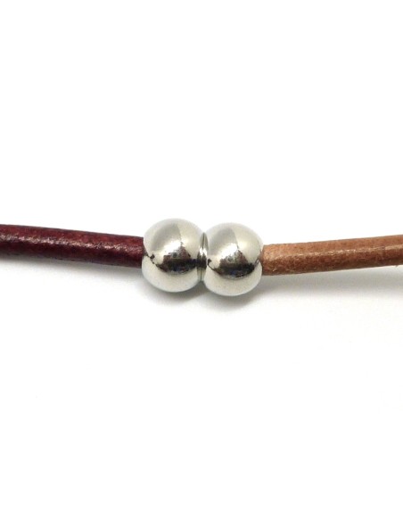 Fermoir aimanté pour cordon de 4mm en métal argenté 2 boules