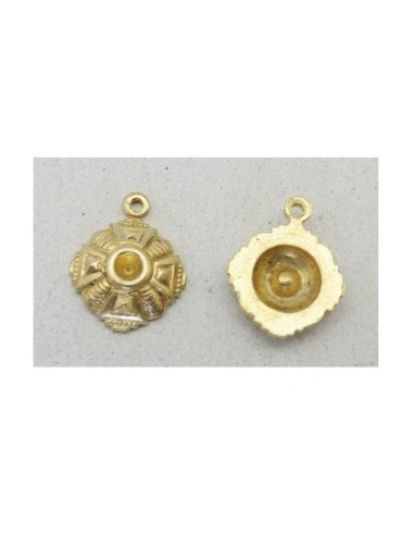 Pendentif carré filigrane Vintage 50's en métal doré brillant