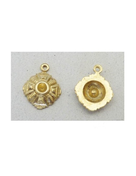 Pendentif carré filigrane Vintage 50's en métal doré brillant