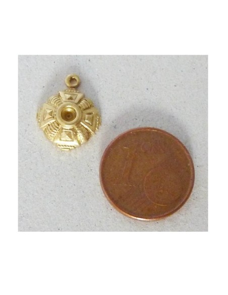 Pendentif carré filigrane Vintage 50's en métal doré brillant