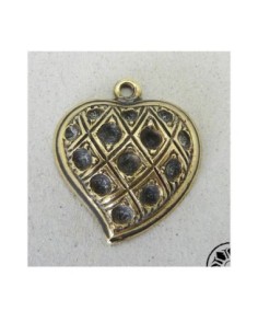 Pendentif coeur filigrane Vintage 50's en laiton doré