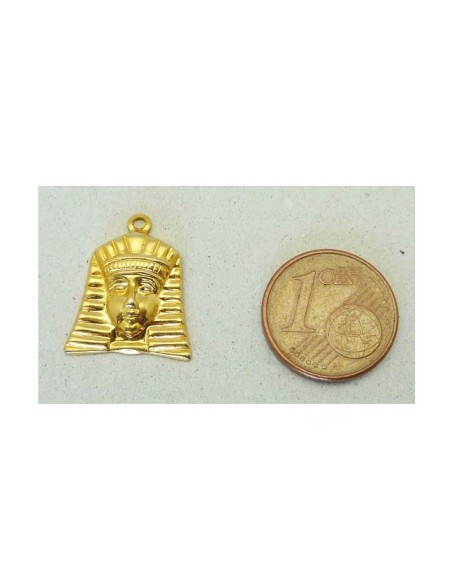 Pendentif Pharaon Vintage 50's en métal doré brillant