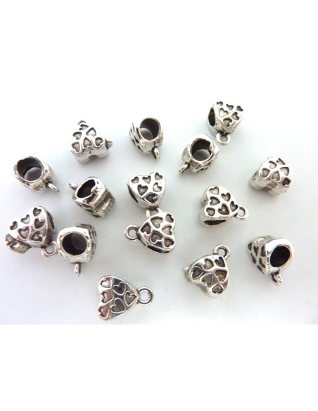 Perles support breloque coeur belière coeur en métal argenté Perles support breloque coeur belière coeur en métal argenté