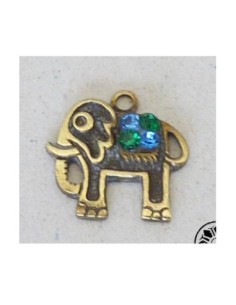 Pendentif éléphant Vintage 50's en laiton doré vieilli et strass bleu