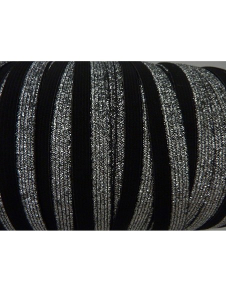 Ruban élastique argenté et noir 15mm pour headband