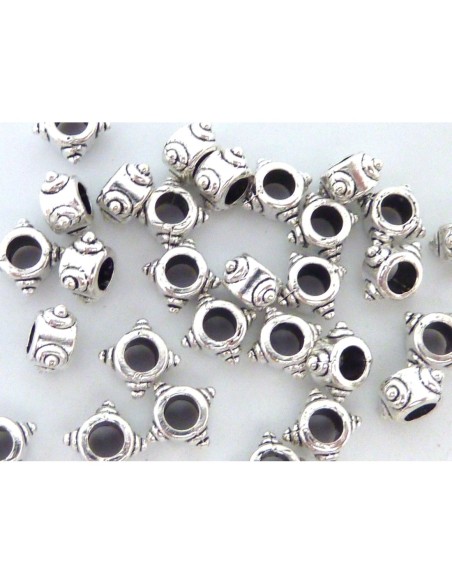 Perle argenté en métal travaillé 5mm à gros trou