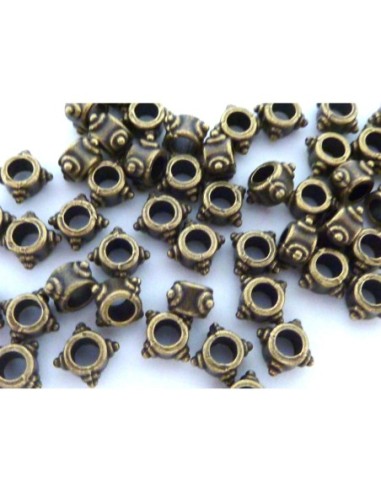 50 Perles tube fine gravé 5,3mm en métal bronze...
