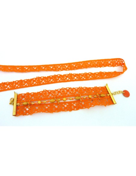 Ruban coton dentelle orange 13mm