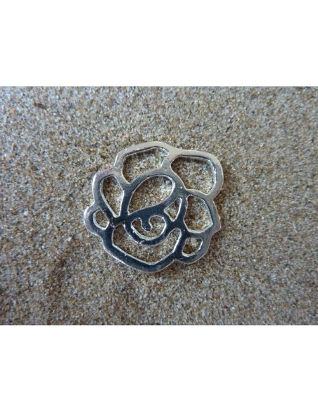 R-Estampe, pendentif fleur filigrane rose en métal argenté brillant
