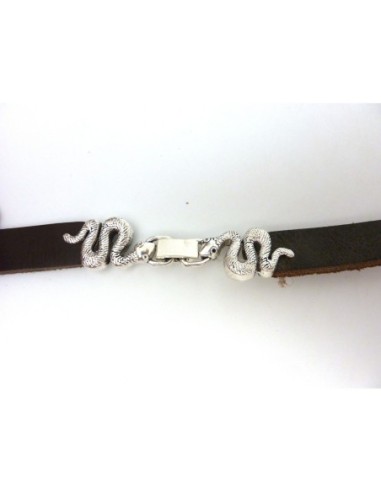 Fermoir clip serpent argenté pour cuir de 10mm