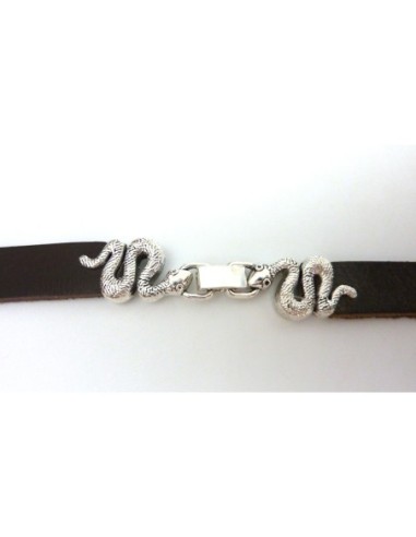 Fermoir serpent pour cuir de 10mm en métal argenté