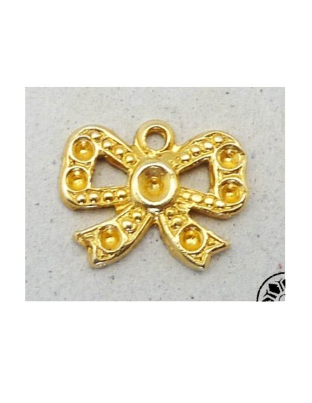 Pendentif noeud filigrane Vintage 60's en métal doré brillant