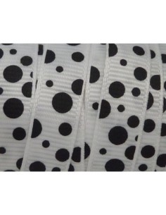 Ruban plat 10mm à pois noirs sur fond blanc