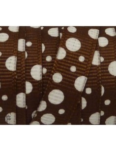 Ruban 10mm à pois blanc sur fond marron