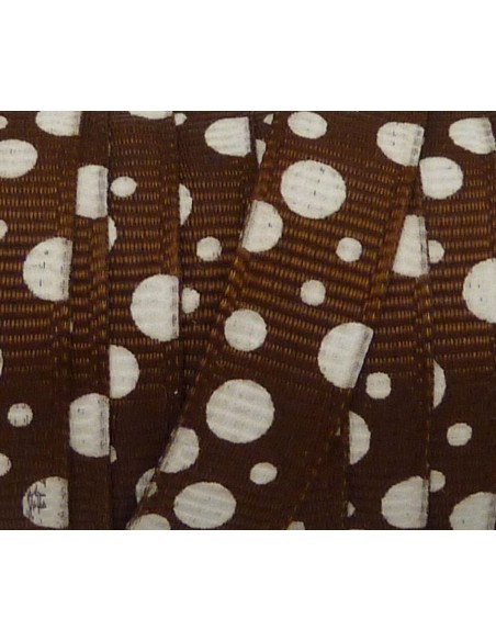 Ruban 10mm à pois blanc sur fond marron