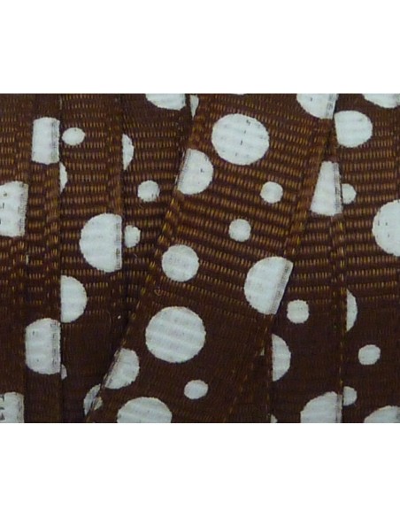 Galon plat 10mm marron à pois blanc