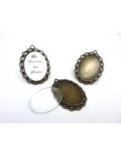 Pendentif style vintage pour cabochon de 40x30mm en métal de couleur bronze travaillé