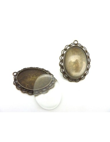 Grand Pendentif pour cabochon de 40x30mm en métal de couleur bronze