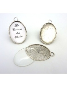 Grand Support cabochon métal argenté 40x30mm