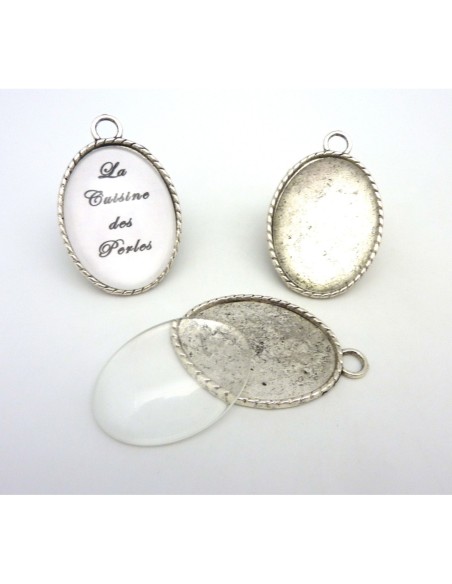 Grand Support cabochon métal argenté 40x30mm