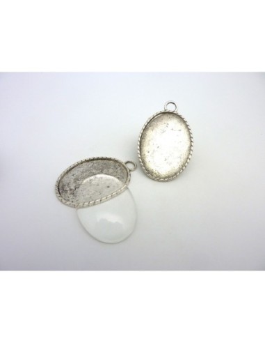 Grand Support cabochon métal argenté 40x30mm