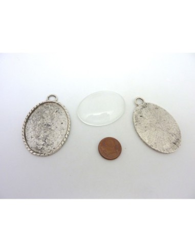 Grand Support cabochon métal argenté 40x30mm