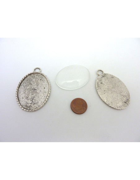 Grand Support cabochon métal argenté 40x30mm