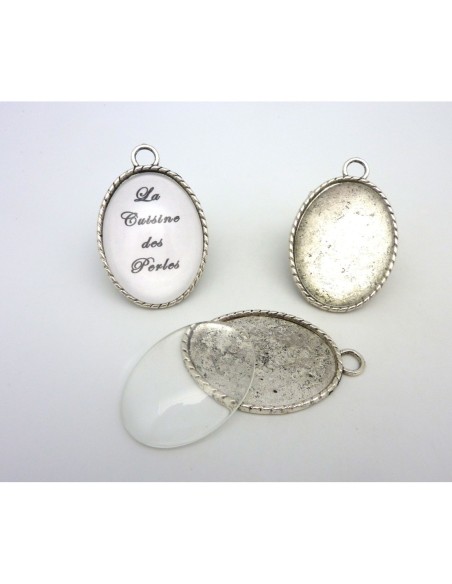 Grand Support cabochon métal argenté 40x30mm