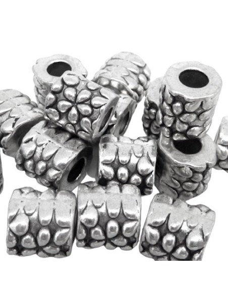 Perle tube argenté à gros trou