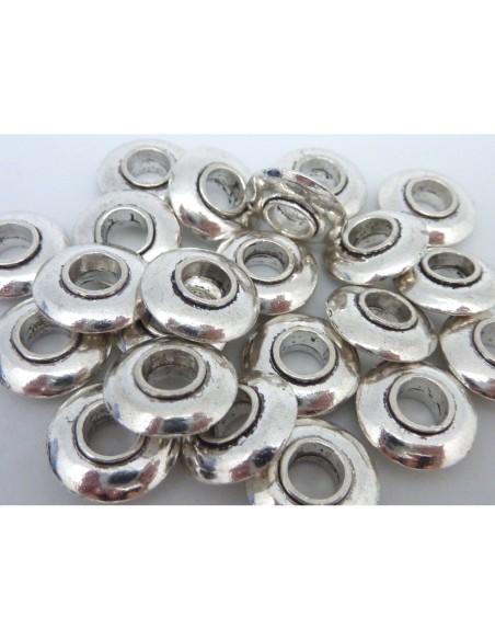 Perle en métal argente biseauté à gros trou