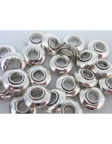 Perle en métal argente biseauté à gros trou