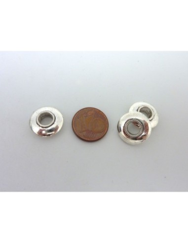 Perle en métal argente biseauté à gros trou