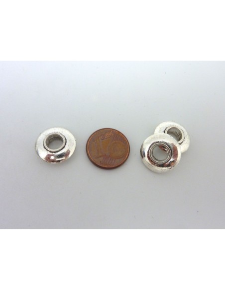 Perle en métal argente biseauté à gros trou