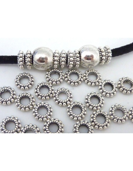 Perle intercalaire en métal argenté style ethnique