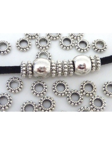 Perle intercalaire 8mm en métal argenté style ethnique