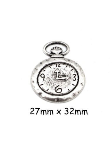 Breloque horloge en métal argenté pas chère