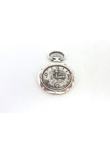 2 Breloques, pendentif réveil en métal argenté