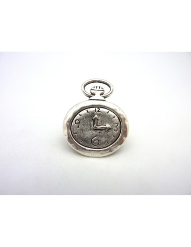 2 Breloques, pendentif réveil en métal argenté